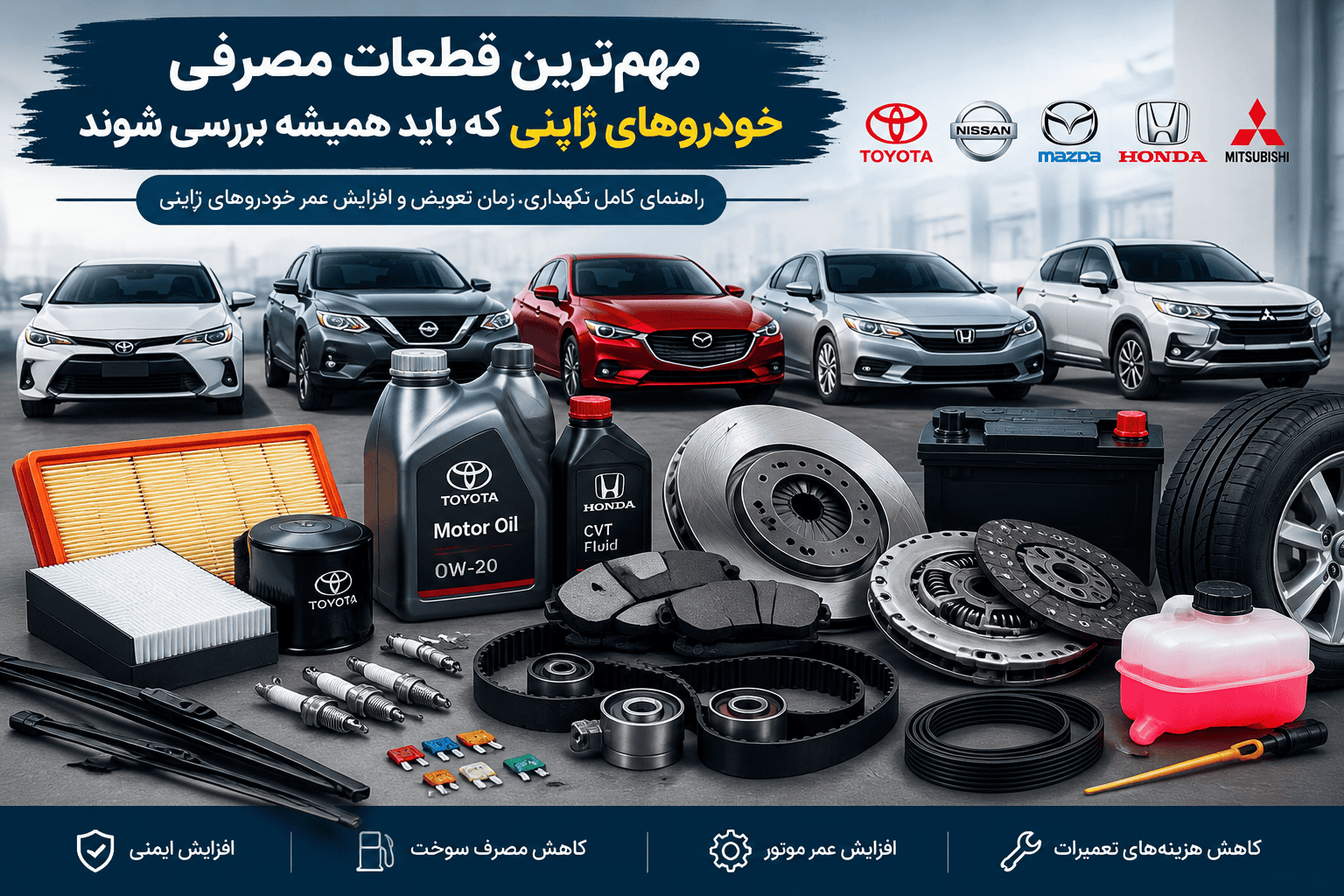 مهم‌ترین قطعات مصرفی خودروهای ژاپنی که باید همیشه بررسی شوند